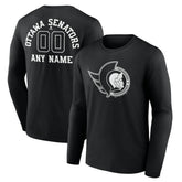 NHL,Custom Ottawa Senators Personalized Name & Number Monochrome Long Sleeve T-Shirt - Black