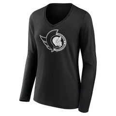 NHL,Custom Ottawa Senators Women's Personalized Name & Number Monochrome Long Sleeve V-Neck T-Shirt - Black
