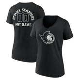 NHL,Custom Ottawa Senators Women's Personalized Name & Number Monochrome V-Neck T-Shirt - Black
