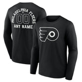 NHL,Custom Philadelphia Flyers Personalized Name & Number Monochrome Long Sleeve T-Shirt - Black