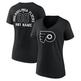 NHL,Custom Philadelphia Flyers Women's Personalized Name & Number Monochrome V-Neck T-Shirt - Black