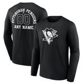 NHL,Custom Pittsburgh Penguins Personalized Name & Number Monochrome Long Sleeve T-Shirt - Black