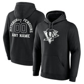 NHL,Custom Pittsburgh Penguins Personalized Name & Number Monochrome Pullover Hoodie - Black