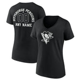 NHL,Custom Pittsburgh Penguins Women's Personalized Name & Number Monochrome V-Neck T-Shirt - Black