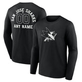 NHL,Custom San Jose Sharks Personalized Name & Number Monochrome Long Sleeve T-Shirt - Black