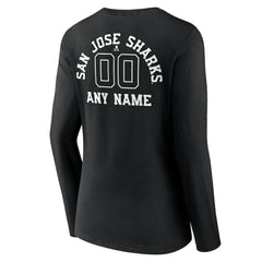 NHL,Custom San Jose Sharks Women's Personalized Name & Number Monochrome Long Sleeve V-Neck T-Shirt - Black