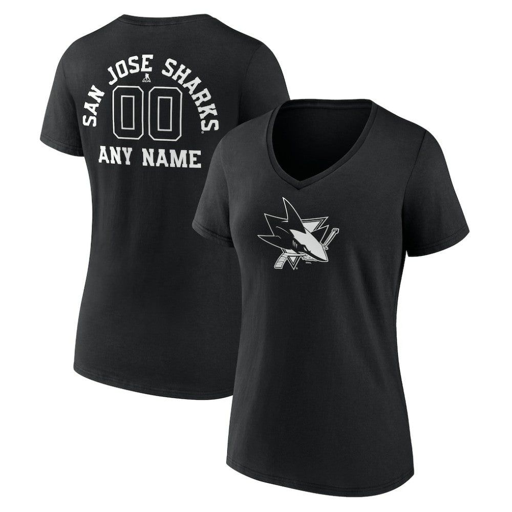 NHL,Custom San Jose Sharks Women's Personalized Name & Number Monochrome V-Neck T-Shirt - Black