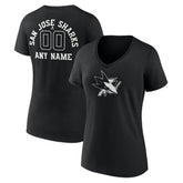 NHL,Custom San Jose Sharks Women's Personalized Name & Number Monochrome V-Neck T-Shirt - Black
