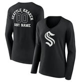 NHL,Custom Seattle Kraken Women's Personalized Name & Number Monochrome Long Sleeve V-Neck T-Shirt - Black