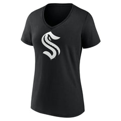 NHL,Custom Seattle Kraken Women's Personalized Name & Number Monochrome V-Neck T-Shirt - Black