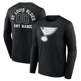 NHL,Custom St. Louis Blues Personalized Name & Number Monochrome Long Sleeve T-Shirt - Black