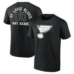 NHL,Custom St. Louis Blues Personalized Name & Number Monochrome T-Shirt - Black