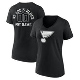 NHL,Custom St. Louis Blues Women's Personalized Name & Number Monochrome V-Neck T-Shirt - Black