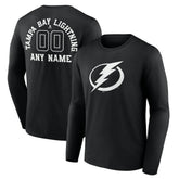 NHL,Custom Tampa Bay Lightning Personalized Name & Number Monochrome Long Sleeve T-Shirt - Black