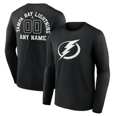 NHL,Custom Tampa Bay Lightning Personalized Name & Number Monochrome Long Sleeve T-Shirt - Black