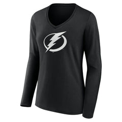 NHL,Custom Tampa Bay Lightning Women's Personalized Name & Number Monochrome Long Sleeve V-Neck T-Shirt - Black