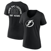 NHL,Custom Tampa Bay Lightning Women's Personalized Name & Number Monochrome V-Neck T-Shirt - Black