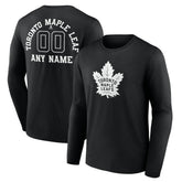 NHL,Custom Toronto Maple Leafs Personalized Name & Number Monochrome Long Sleeve T-Shirt - Black