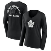 NHL,Custom Toronto Maple Leafs Women's Personalized Name & Number Monochrome Long Sleeve V-Neck T-Shirt - Black