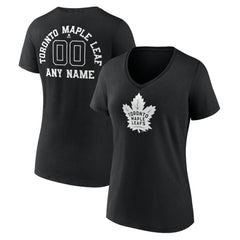 NHL,Custom Toronto Maple Leafs Women's Personalized Name & Number Monochrome V-Neck T-Shirt - Black
