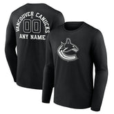 NHL,Custom Vancouver Canucks Personalized Name & Number Monochrome Long Sleeve T-Shirt - Black
