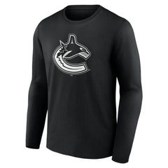 NHL,Custom Vancouver Canucks Personalized Name & Number Monochrome Long Sleeve T-Shirt - Black