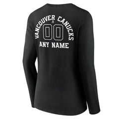 NHL,Custom Vancouver Canucks Women's Personalized Name & Number Monochrome Long Sleeve V-Neck T-Shirt - Black
