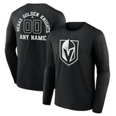 NHL,Custom Vegas Golden Knights Personalized Name & Number Monochrome Long Sleeve T-Shirt - Black