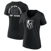 NHL,Custom Vegas Golden Knights Women's Personalized Name & Number Monochrome V-Neck T-Shirt - Black