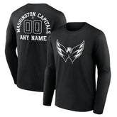 NHL,Custom Washington Capitals Personalized Name & Number Monochrome Long Sleeve T-Shirt - Black