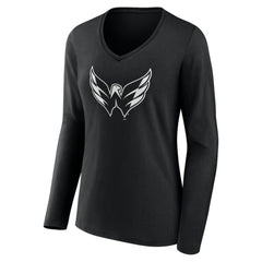 NHL,Custom Washington Capitals Women's Personalized Name & Number Monochrome Long Sleeve V-Neck T-Shirt - Black
