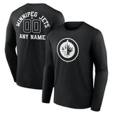 NHL,Custom Winnipeg Jets Personalized Name & Number Monochrome Long Sleeve T-Shirt - Black