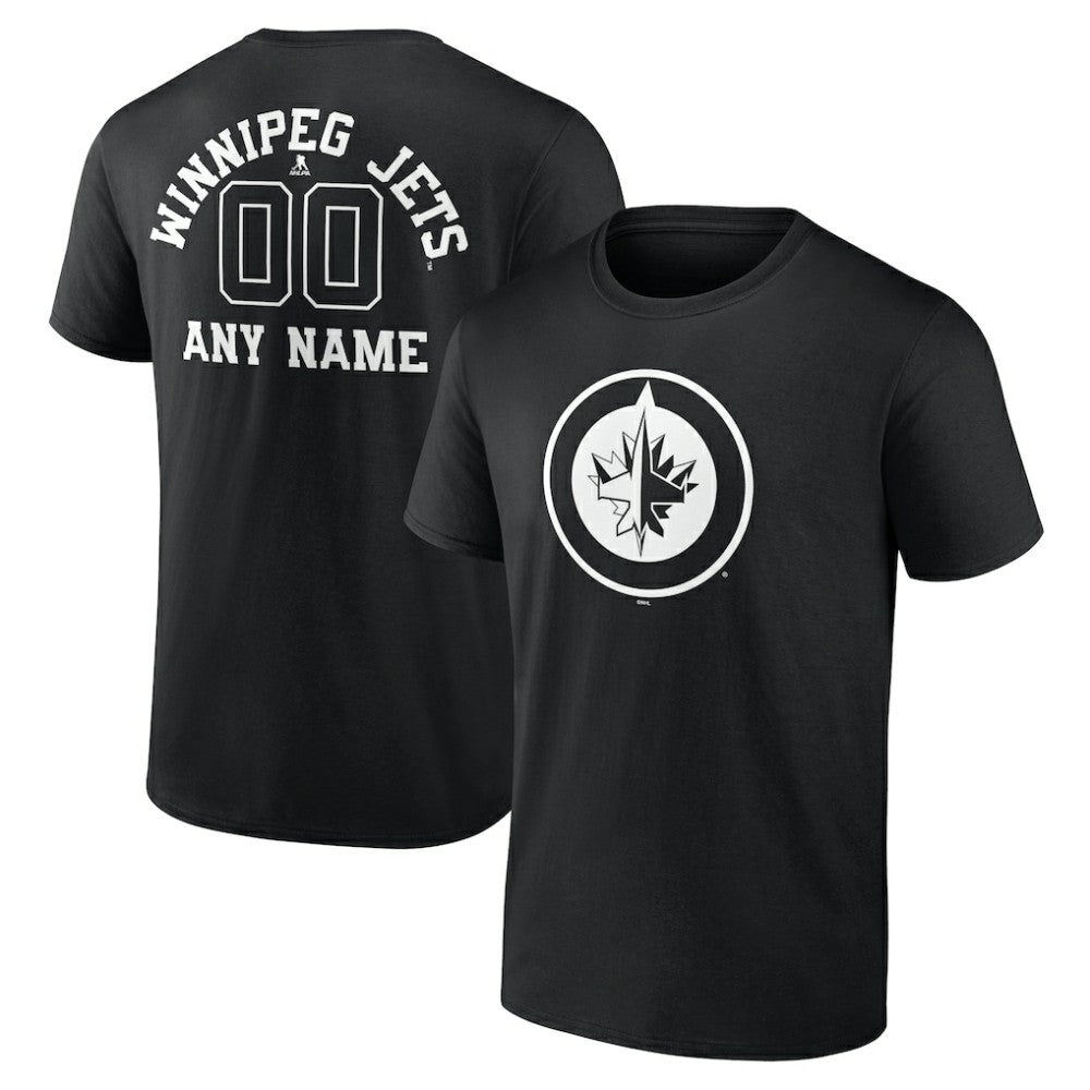 NHL,Custom Winnipeg Jets Personalized Name & Number Monochrome T-Shirt - Black