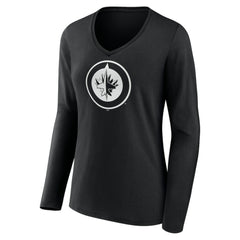 NHL,Custom Winnipeg Jets Women's Personalized Name & Number Monochrome Long Sleeve V-Neck T-Shirt - Black
