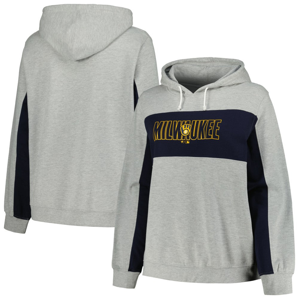 MLB Milwaukee Brewers Profile Women's Plus Size Pullover Jersey Hoodie - Heather Gray