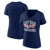 NHL Chicago Blackhawks Women's Americana Team V-Neck T-Shirt - Navy