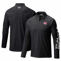 Cincinnati Reds Columbia Terminal Tackle Omni-Shade Raglan Quarter-Zip Pullover Top - Black Pullover