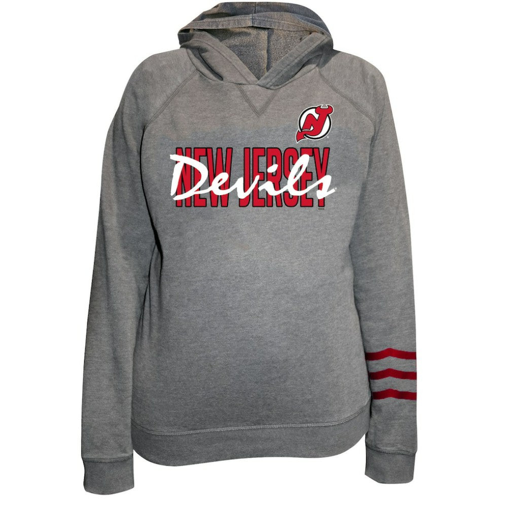 NHL New Jersey Devils Fanatics Women's Plus Size Lightweight Fleece Raglan Pullover Hoodie - Heather Gray