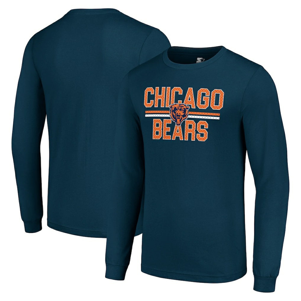 Chicago Bears Starter Team Mesh Print Graphic Long Sleeve T-Shirt Navy
