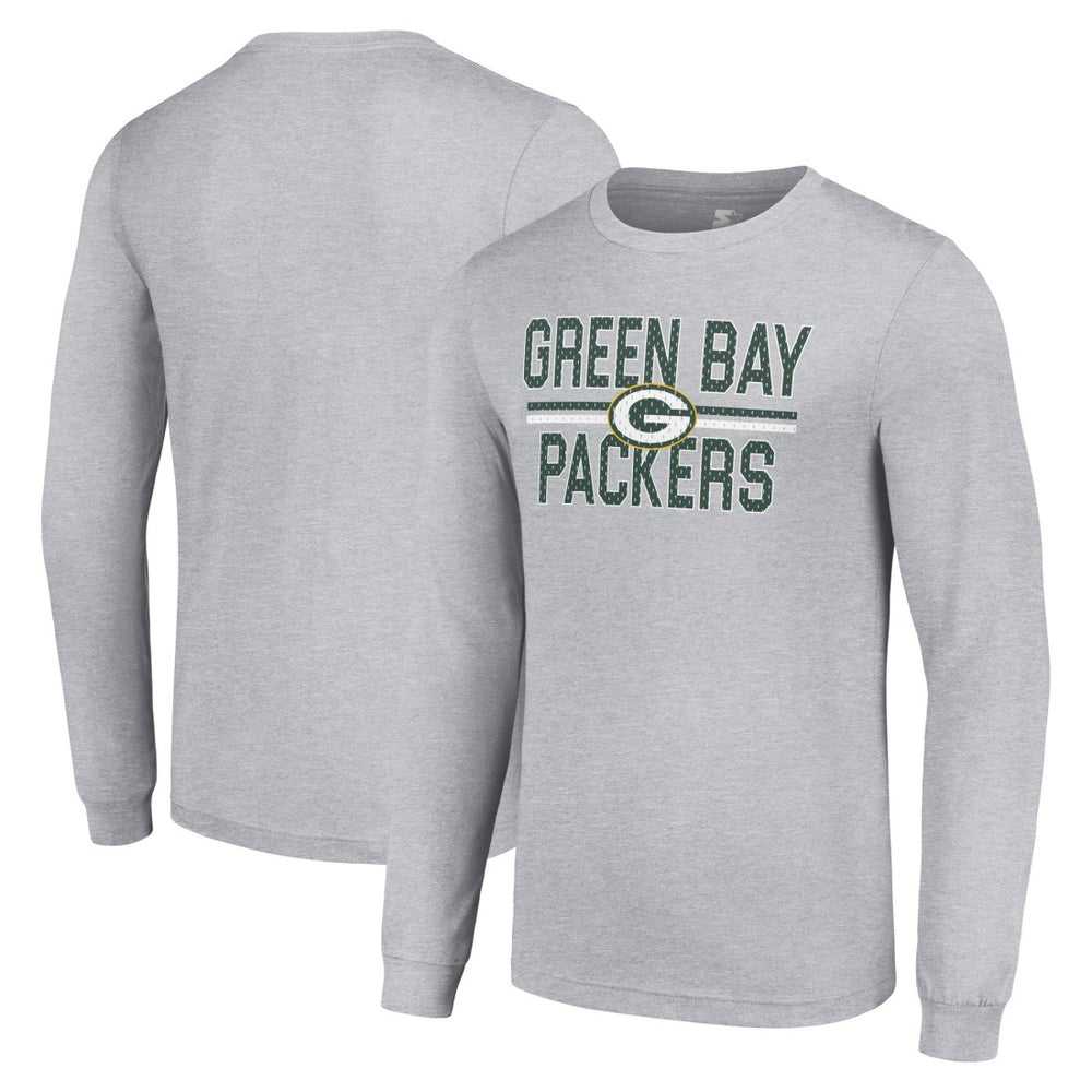 Green Bay Packers Starter Team Mesh Print Graphic Long Sleeve T-Shirt Heather Gray