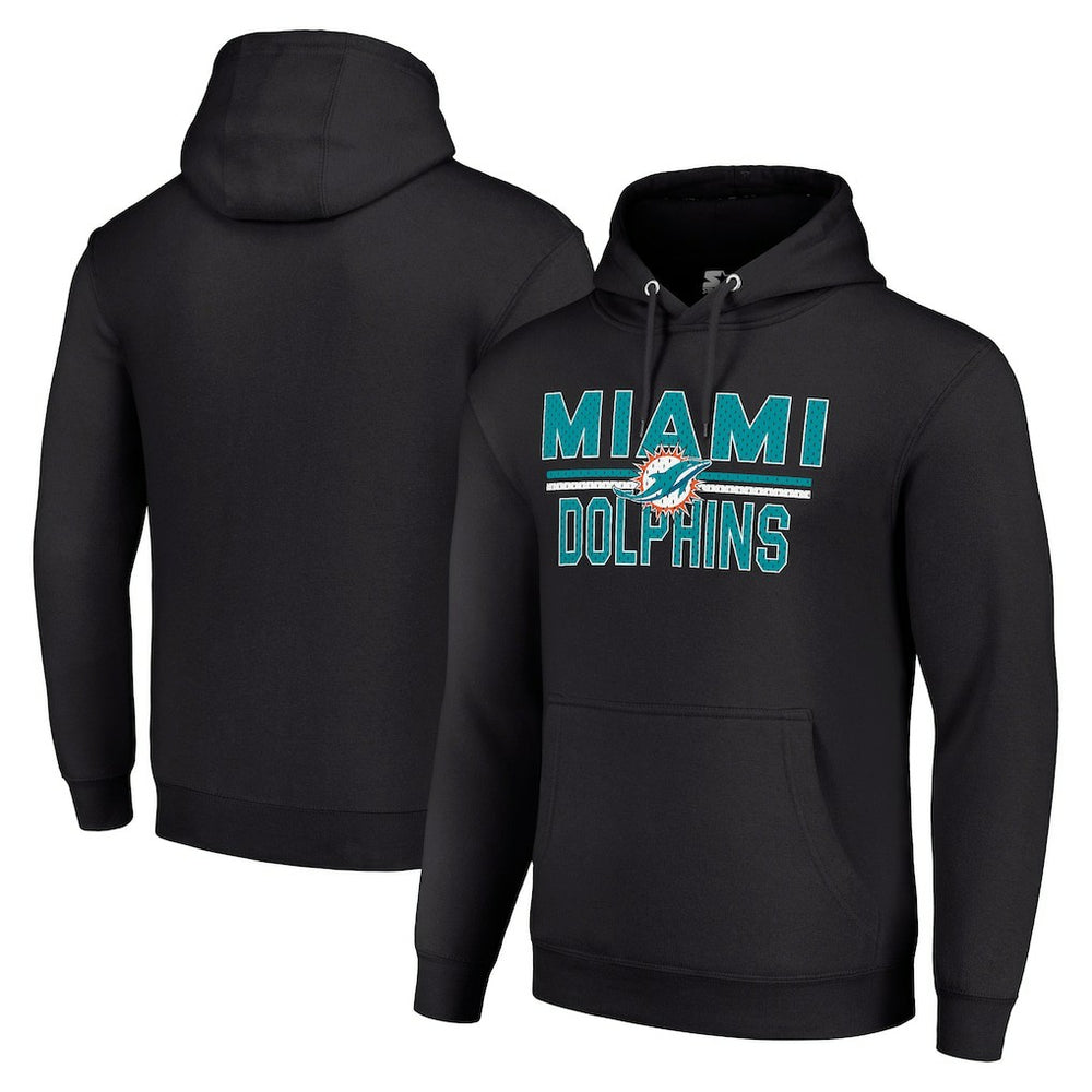 Miami Dolphins Starter Unisex Team Mesh Print Graphic Tri-Blend Pullover Hoodie Black