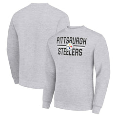Pittsburgh Steelers Starter Team Mesh Print Graphic Pullover Sweatshirt Heather Gray