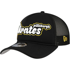 Pittsburgh Pirates New Era Retro Bold A-Frame Trucker 9FORTY Adjustable Hat - Black Hats