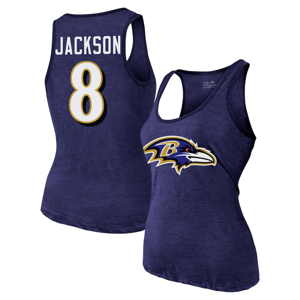 Lamar Jackson Baltimore Ravens Majestic Threads Women's Name & Number Tri-Blend Tank Top Purple