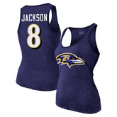 Lamar Jackson Baltimore Ravens Majestic Threads Women's Name & Number Tri-Blend Tank Top Purple