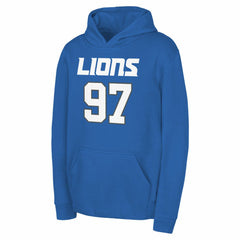 Aidan Hutchinson Detroit Lions Youth Mainliner Player Name & Number Pullover Hoodie Blue