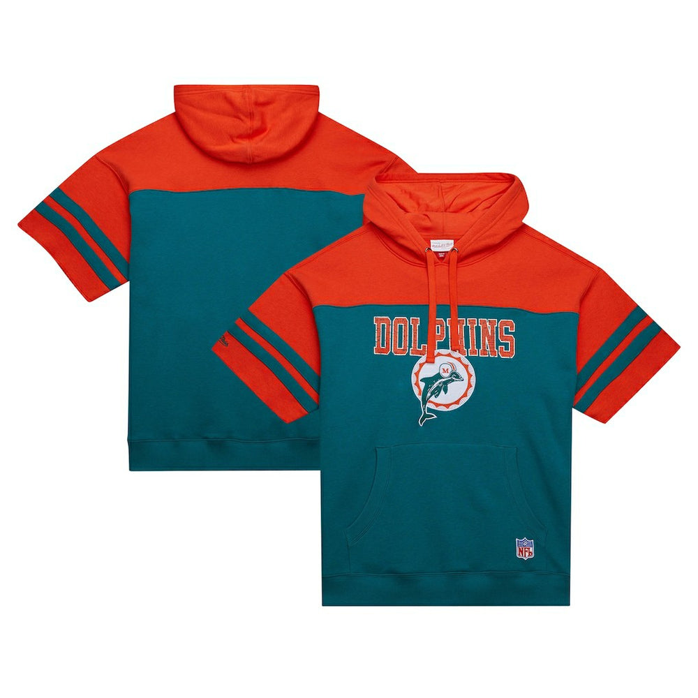 Miami Dolphins Off Field Vintage Logo Short Sleeve Pullover Hoodie Aqua