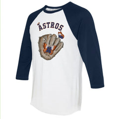 Houston Astros Tiny Turnip Unisex Butterfly Glove 3/4-Sleeve Raglan T-Shirt - White/Navy T-shirts