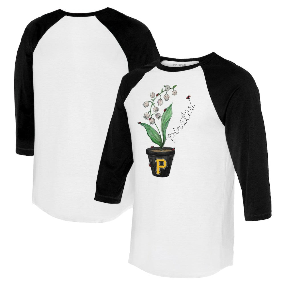 Pittsburgh Pirates Tiny Turnip Unisex Lilies and Ladybugs 3/4-Sleeve Raglan T-Shirt - White/Black T-shirts