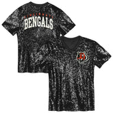 Cincinnati Bengals Girls Youth Wordmark Sequin V-Neck Top Black